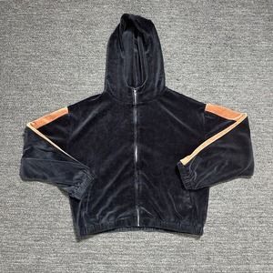 Monrow Jacket Women Large Blue Orange Velour Velvet Full Zip Hoodie Athletic